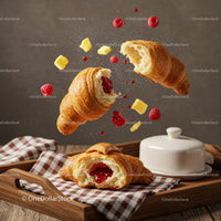 Fresh Croissants with Raspberry Jam and Butter Cubes