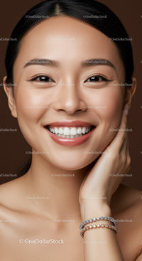 Close up of cheerful woman with sparkling jewelry