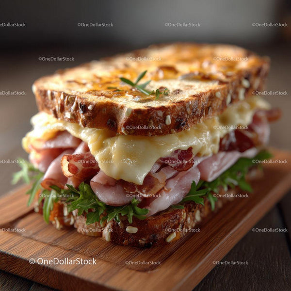 Gourmet Sandwich with Melted Cheese and Fresh Greens