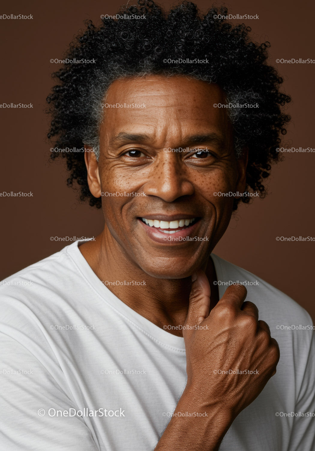 Portrait of Smiling Elderly Man with Afro Hair and Warm Expression