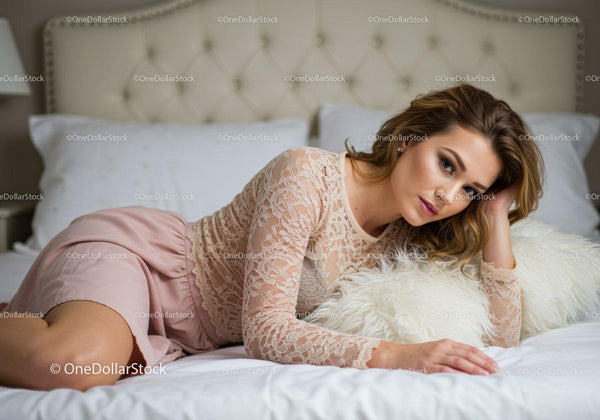 Young woman relaxing on bed with cozy decor