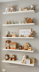 Adorable Kids Room Decor with Plush Toys and Wooden Shelves