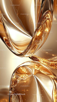 Abstract Gold Metallic Swirls with Reflection and Glossy Surface