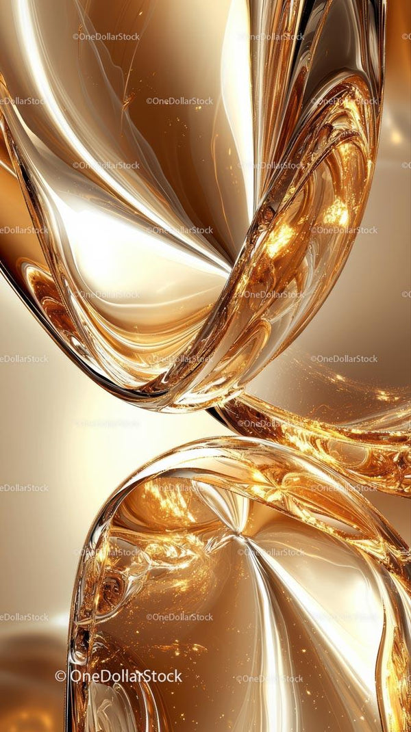 Abstract Gold Metallic Swirls with Reflection and Glossy Surface