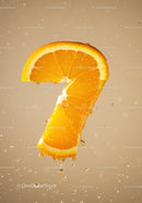 Fresh Orange Slice Shaped Like Number Seven in Water