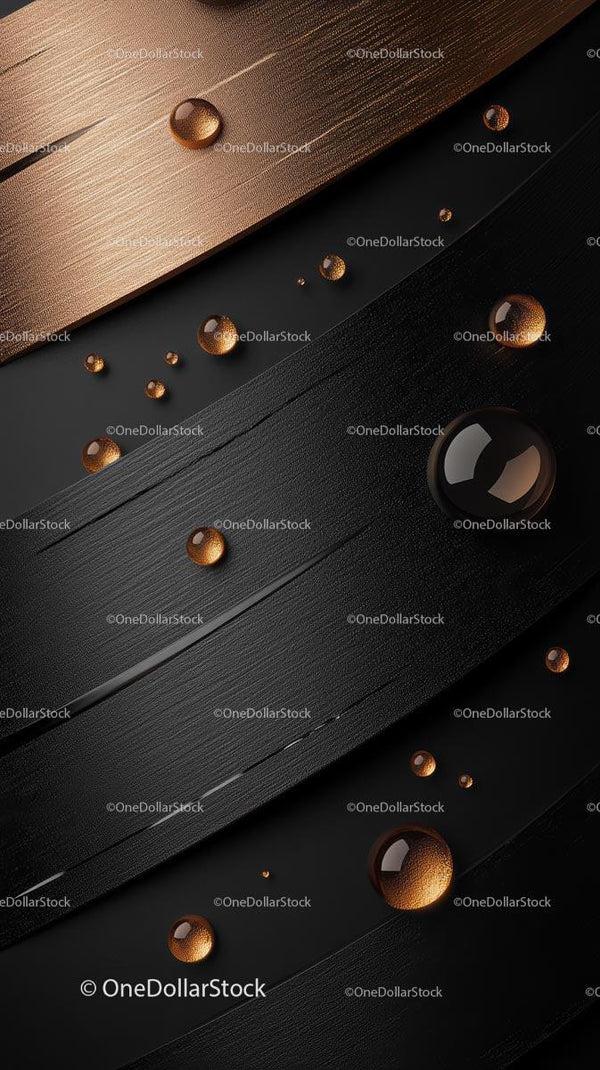 Water Droplets on Metallic Copper and Black Surface Abstract