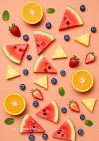 Fresh summer fruit assortment on peach background