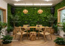 Modern Home Recording Studio with Green Plant Wall and Wooden Furniture