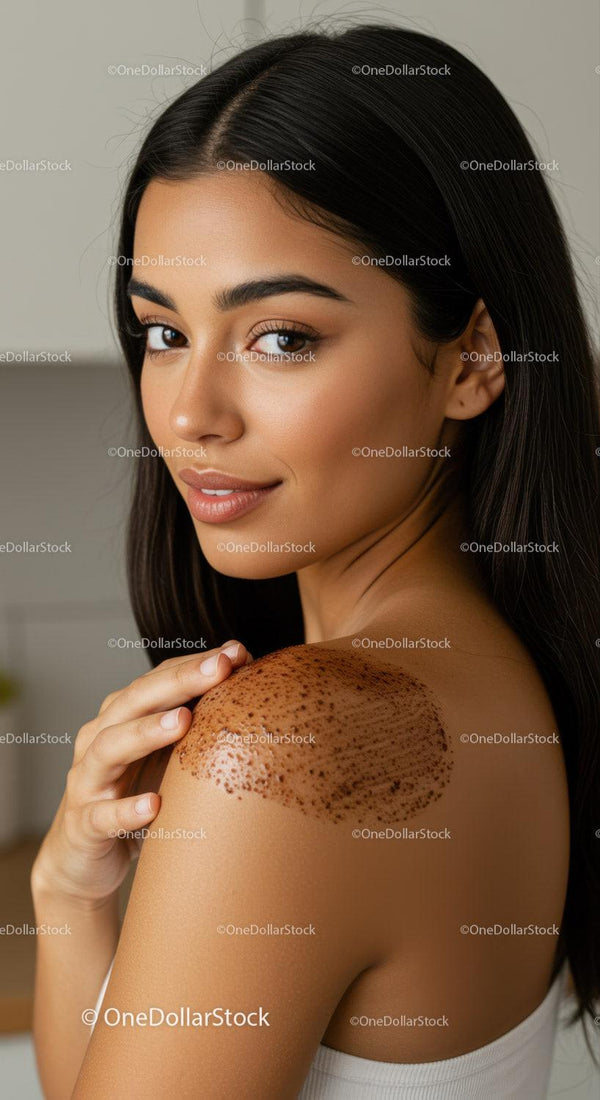 Young Woman Showing Beautiful Skin with Shoulder Freckles and Natural Makeup
