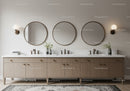Modern Bathroom with Double Sink Wooden Vanity and Round Mirrors