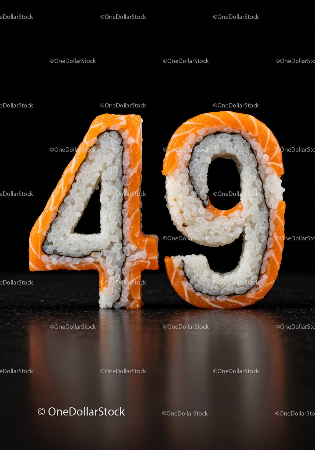 Sushi Numbers Forty Nine Made of Salmon and Rice