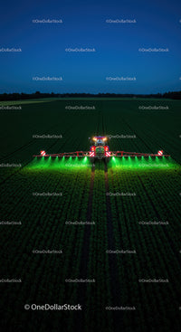 Nighttime Farm Irrigation with Tractor Lights