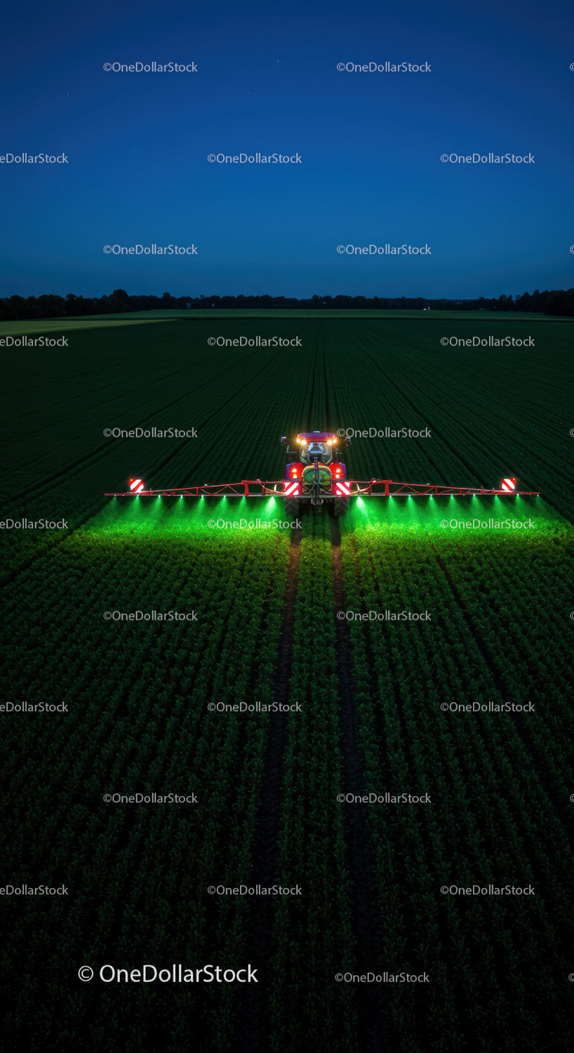 Nighttime Farm Irrigation with Tractor Lights