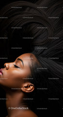 Serene woman with flowing natural hair in profile