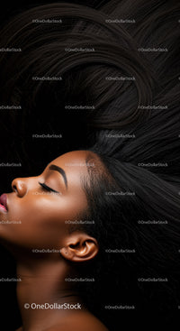 Serene woman with flowing natural hair in profile