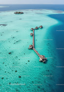 Tropical Island with Overwater Bungalows and Crystal Clear Sea