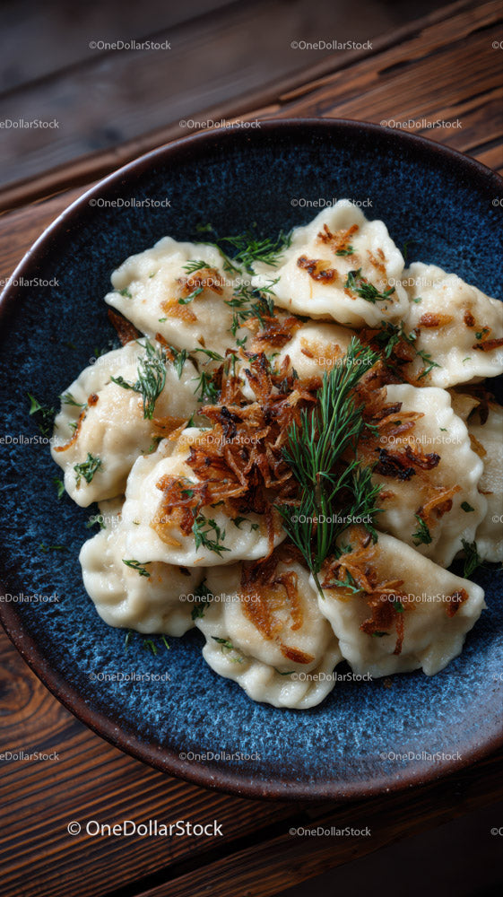 Japanese Gyoza Dumplings with Crispy Edges and Green Garnish