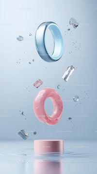 Floating Metal Rings and Donut in Modern Minimalist Composition