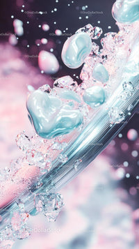 Abstract Liquid Splash with Heart-Shaped Objects and Glass Shards
