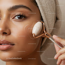 Close-Up of Woman Receiving Facial Massage with Jade Roller for Glowing Skin