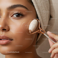 Close-Up of Woman Receiving Facial Massage with Jade Roller for Glowing Skin