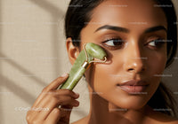 Young Woman Using Jade Roller for Facial Skincare Relaxation