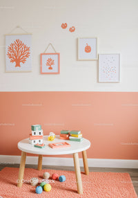 Decorative Children's Room with Pastel Wall Art, Playful Toys, and Cozy Interior