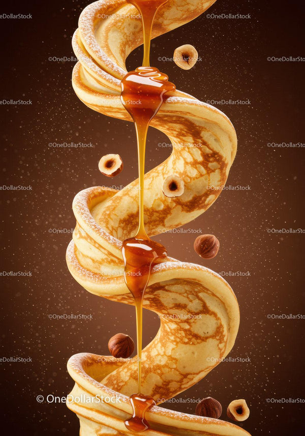 Spiral Pancakes with Honey Drizzle and Hazelnuts