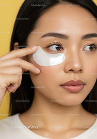 Close-up of Young Woman Applying Eye Under Patch for Skincare