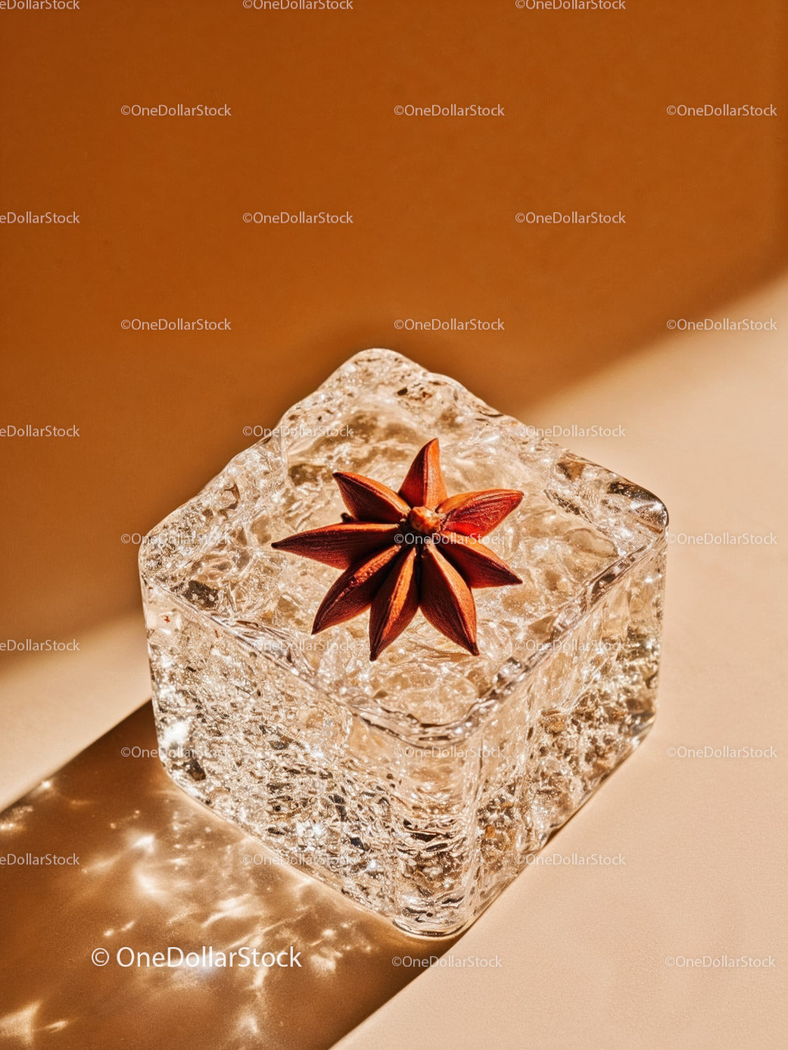 Star Anise on Textured Glass Cube with Warm Light