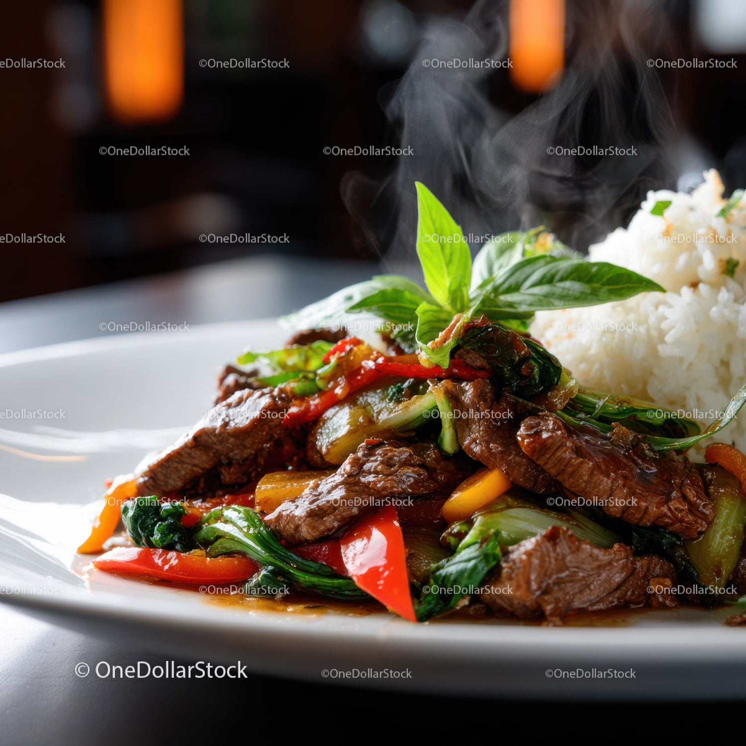 Stir-Fried Beef with Bell Peppers over White Rice for Gourmet Meal