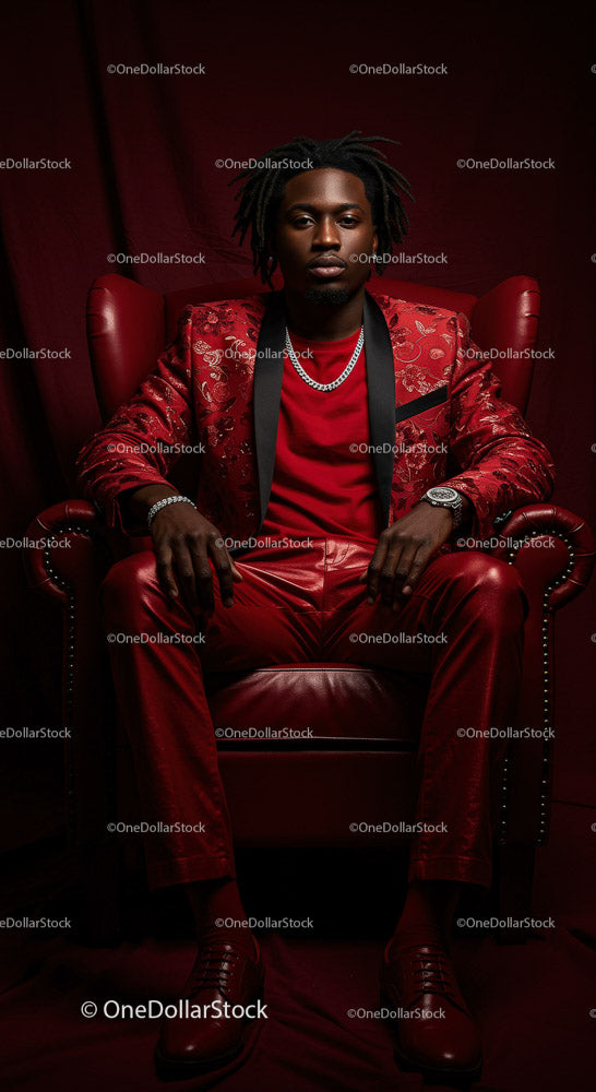 Confident Man in a Bold Red Suit Sitting Elegantly
