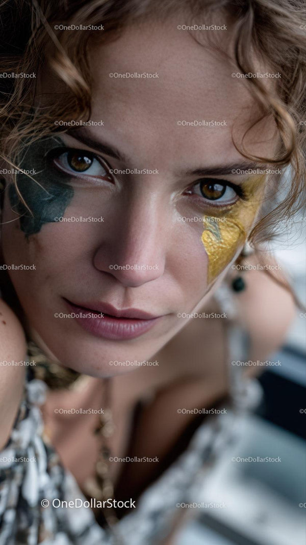 Female Woman with Artistic Face Painting and Colorful Makeup