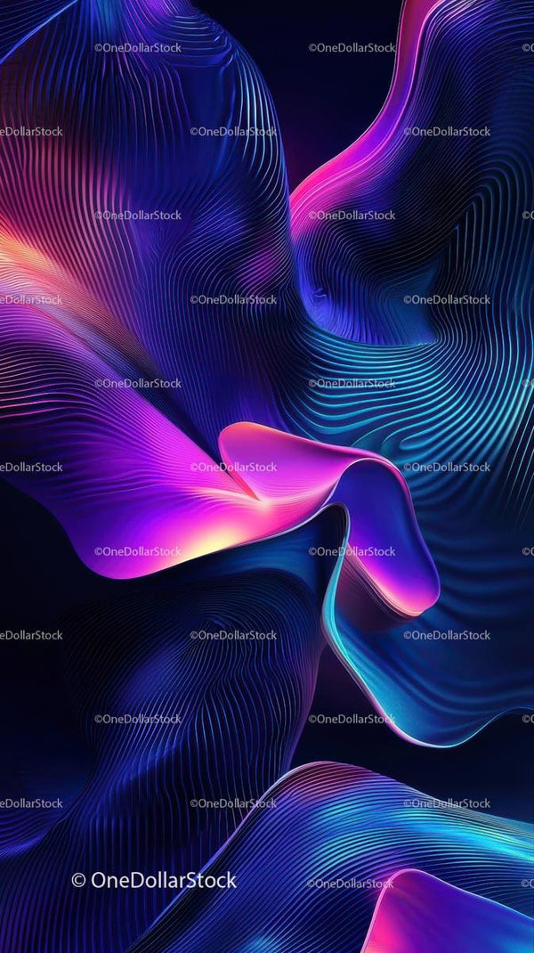 Futuristic Abstract Neon Waves in Deep Blue and Pink