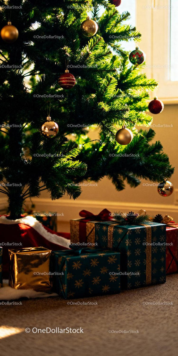 Festive Christmas tree with elegant wrapped gifts below
