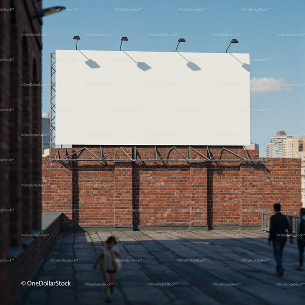 Blank urban billboard on brick rooftop wall JPG Mockup Image