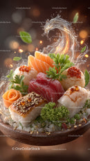 Fresh Sushi Platter with Salmon Tuna Shrimp and Vegetables