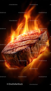 Juicy Steak on Fire with Flames Effect for Food and Culinary Use