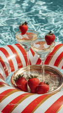 Strawberry Cocktails on Pool Float with Water Background