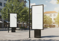 Modern urban square with blank advertising billboards