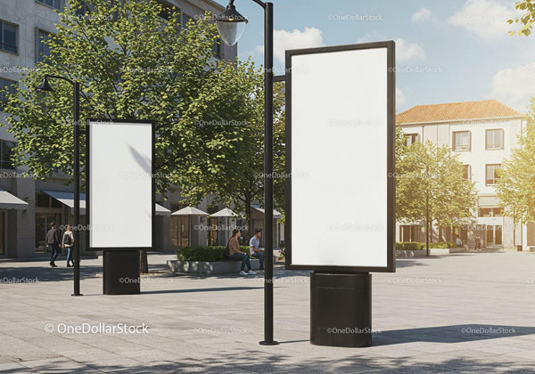 Modern urban square with blank advertising billboards JPG Mockup Image