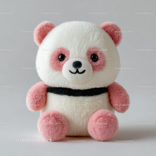 Cute Plush Panda Toy With Pink Accents