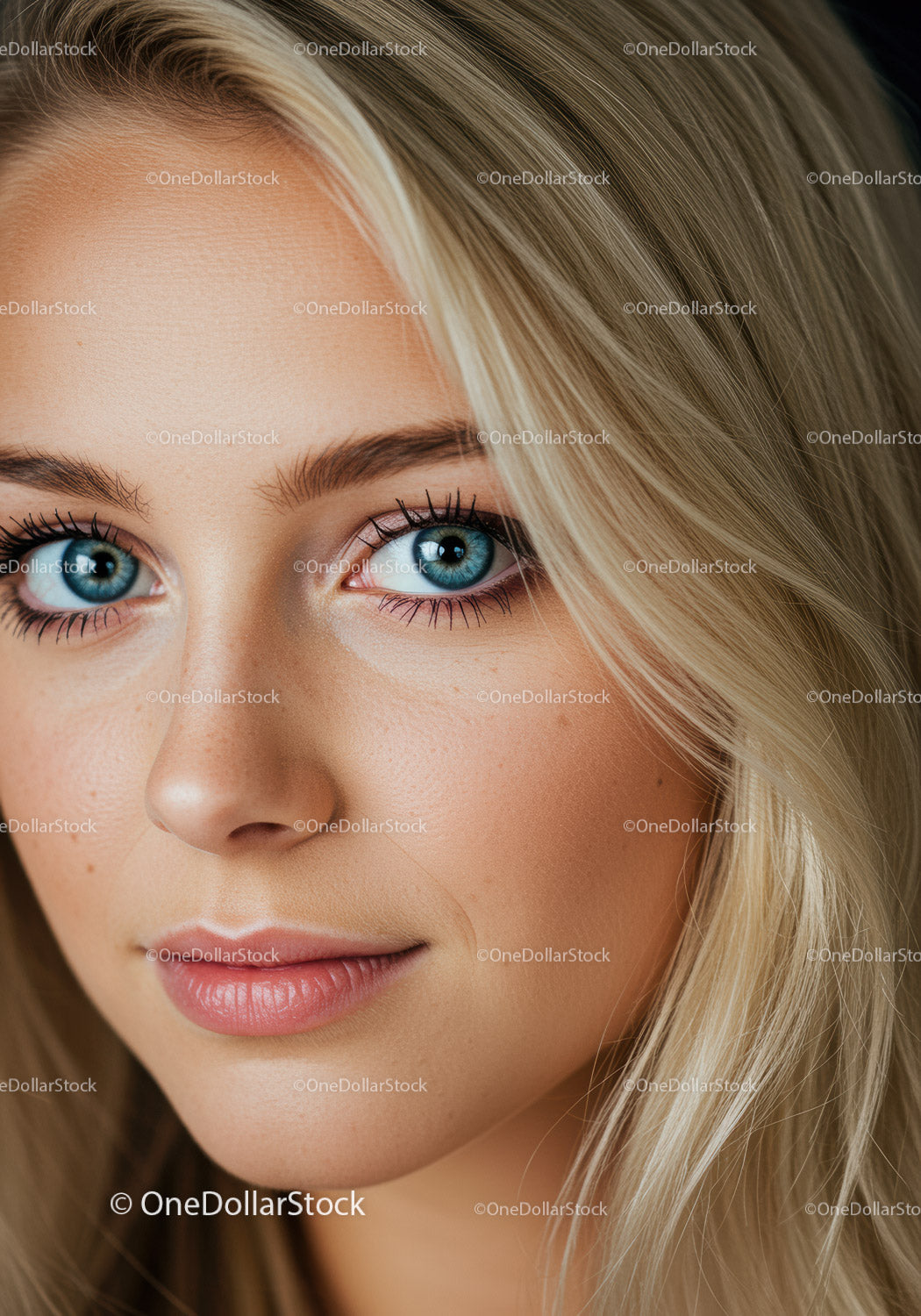Closeup of young woman with blue eyes and blonde hair