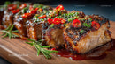Gourmet Grilled Steak with Red Chili and Herb Garnish