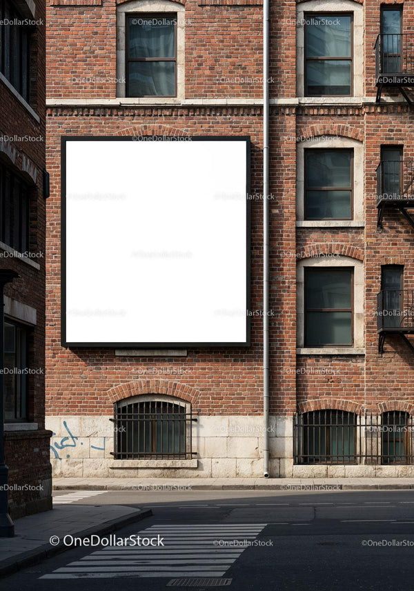 Blank Billboard on Classic Urban Brick Building Facade JPG Mockup Image