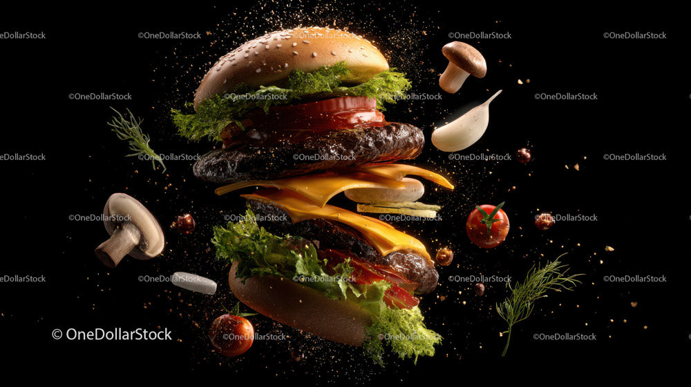 Juicy Gourmet Burger with Fresh Vegetables on Dark Background