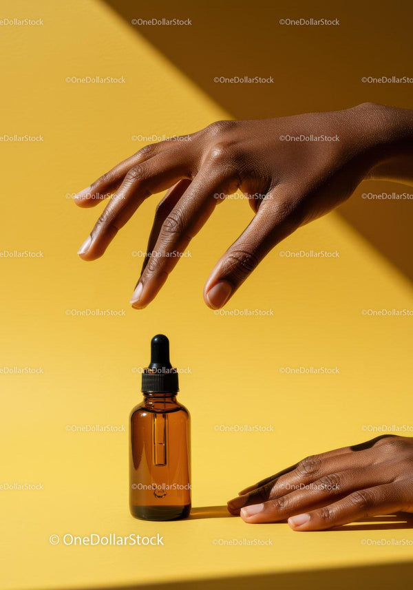 Minimalist Hand with Dropper Bottle for Skincare Concept JPG Mockup Image