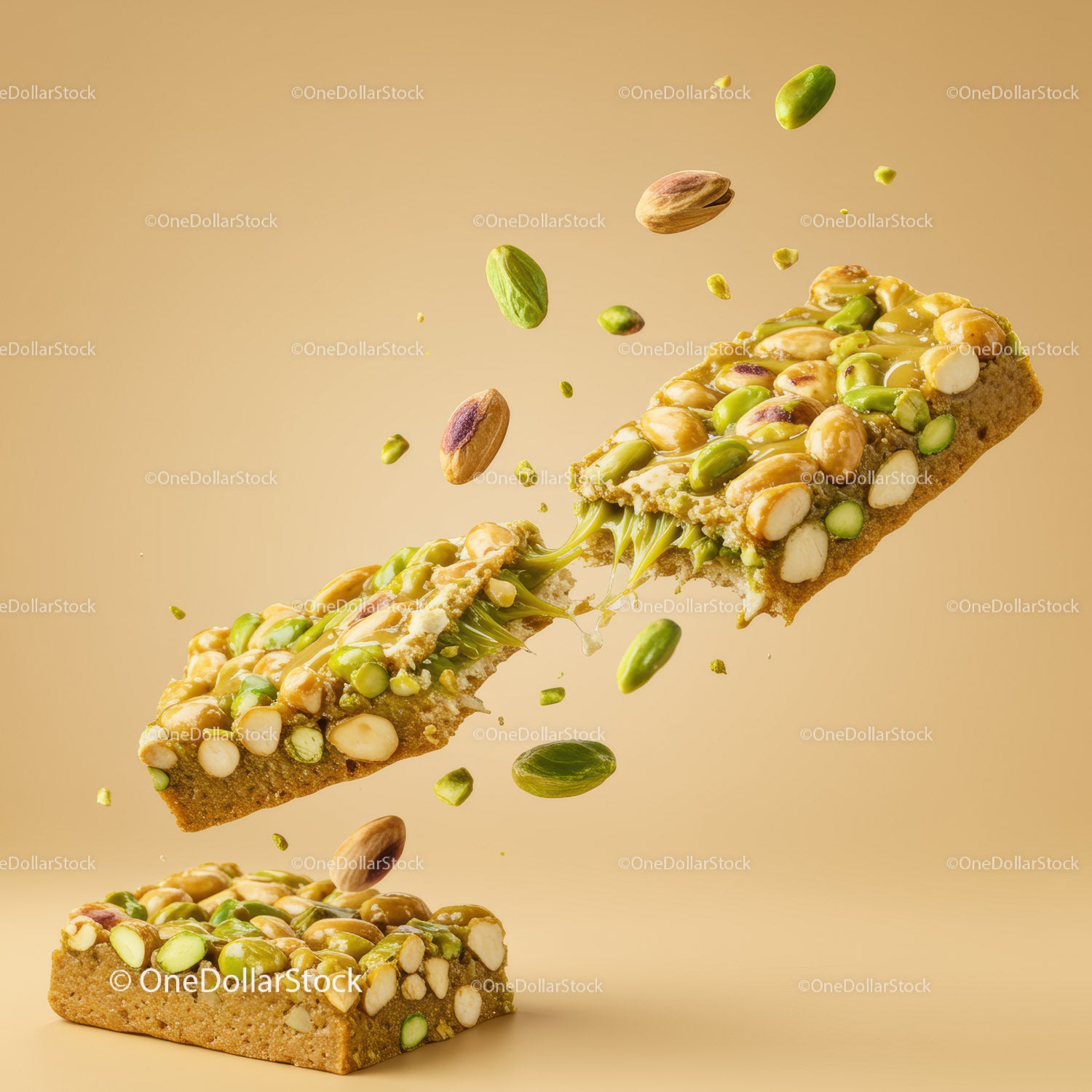 Nut and Pistachio Bar Breaking with Sticky Texture