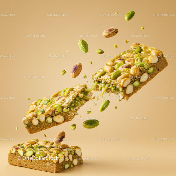 Nut and Pistachio Bar Breaking with Sticky Texture