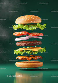 Deconstructed cheeseburger with fresh vegetables and sauce